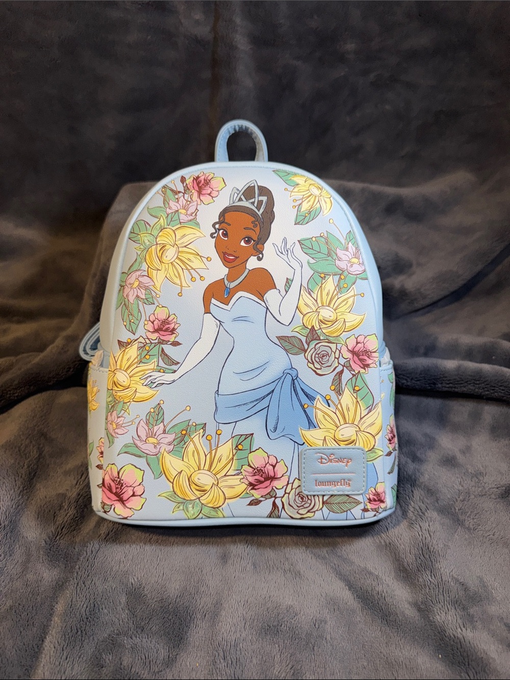 Loungefly x Disney Light Blue Princess Tiana Floral Mini Backpack